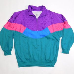 Vintage 1980s 1990s CHAVER Quilted Pastels Ski Jacket Shirt Unisex Mens XL